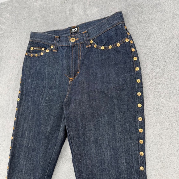 Vintage Dolce & Gabbana Women's Dark Wash Denim Jeans Gold Studded  Sz 26 - Picture 8 of 16